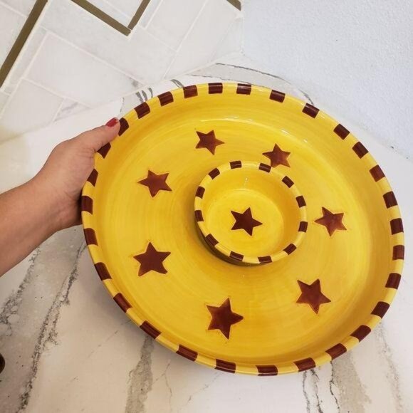 Lang Whats For Dinner Redware Star Serving Platter & Dip Bowl patriotic country - Picture 6 of 6